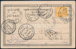 1903 Képeslap Alexandriába, 8 Db Bélyegzéssel, Közte Mozgóposta / Postcard With 8 Cancellation To Alexandria 'LUQSOR' - Andere & Zonder Classificatie
