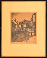 Beleznay István (1892-1954): Tabán. Rézkarc, Papír, Jelzett, üvegezett Keretben, 28×23 Cm - Sonstige & Ohne Zuordnung