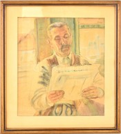 Bordy András (1905-1989): Újság Olvasó Férfi. Akvarell, Papír, Jelzett, üvegezett Keretben, 43×37 Cm - Autres & Non Classés