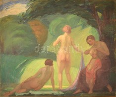 Borszéki Frigyes (1880-1950): Fürdőző Nők. Olaj, Vászon, Jelzett, Keretben, 80×96 Cm - Sonstige & Ohne Zuordnung