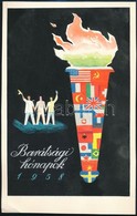 Gönczi-Gebhardt Tibor (1902-1994):  Barátsági Hónapok 1958 Plakát, Reklám Terv, Tempera, Papír. 24x15,5 Cm - Andere & Zonder Classificatie