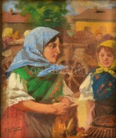 Pállya Celesztin (1864-1948): Mennyecskék A Várában. Olaj, Falemez, Jelzett, üvegezett Keretben, 15×13 Cm - Altri & Non Classificati