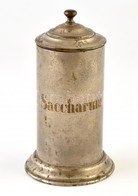 Cca 1900 Saccharum - Gyógyszertári Fém Cukortartó, Kopott, M: 19,5 Cm / Pharmacy Sugar Bowl, Metal, With Faults - Sonstige & Ohne Zuordnung