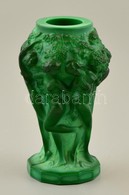 Cseh Bohemia Art Deco Váza, Tervező:Curt Schlevogt, Malachit üveg, Formába öntött, Jelzett (kopott), Hibátlan, M:13 Cm - Glas & Kristall