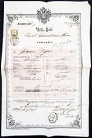 1853 Kőszegen Kiállított útlevél 6kr CM Okmánybélyeggel /  Passport - Unclassified