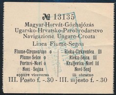 Cca 1910 Magyar-Horvát Gőzhajózás Fiume-Segna Jegy - Non Classés