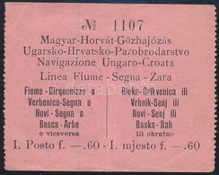 Cca 1910 Magyar-Horvát Gőzhajózás Fiume-Segna-Zara Jegy - Ohne Zuordnung