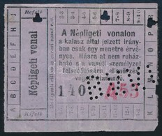 Budapesti Villamos Városi Vasút Rt. Népligeti Vonal Menetjegy - Non Classés