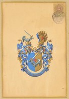 Cca 1900 Kézi Festésű Címerkép Okmánybélyeggel Hitelesítve. Üvegezett Keretben, / Hand Painted Coat-of Arms In Glazed Fr - Ohne Zuordnung