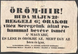 1849 Május 21. Buda Bevételét Hirdető Hirdetmény. Öröm-Hir! Buda Május 21-n Reggeli 6 1/2 órakor Vitéz Seregeink által R - Sin Clasificación