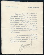 Cca 1935-1940 Joseph Avenol (1879-1951) Francia Politikus és Diplomata Aláírása Népszövetségi Levélen / Autograph Signat - Sonstige & Ohne Zuordnung