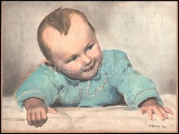 Cca 1950 Záray M. Jelzéssel Kézzel Színezett Gyermekfotó, Kasírozva, 29x39 Cm - Sonstige & Ohne Zuordnung