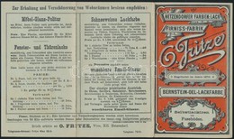 Cca 1910 A Hetzendorfi Festék-, Lakk és Kencegyár (tulajdonos O. Fitze) Kihajtható Termékismertetője árakkal, Szép állap - Reclame