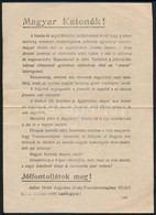 1918 'Magyar Katonák! Jól Fontoljátok Meg!', Nyomtatott Röplap, Magyar és Német Nyelven - Autres & Non Classés