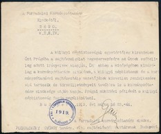 1919 Garbai Sándor, A Forradalmi Kormányzótanács Elnökének Utasítása Podhradszky György újságíró Részére Prágai Kiküldet - Altri & Non Classificati