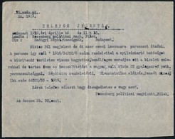 1919 Rosenberg Politikai Megbízott Gépelt Jelentése A Hadügyi Népbiztosságnak Fülekről - Otros & Sin Clasificación