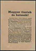 1944 A Vörös Hadsereg Magyar Honvédekhez Intézett Magyar Nyelvű Röplapja Budapest Ostromával Kapcsolatban - Sonstige & Ohne Zuordnung