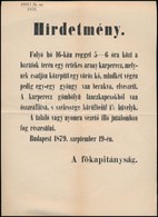 1879 A Budapesti Főkapitányság Hirdetménye Elveszett Arany Karperecről, Hajtott - Non Classés