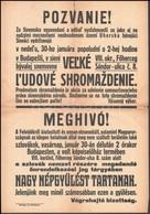 1918 Meghívó A Magyarországi Szlovákok Budapesti Nagy Népgyűlésére, Hirdetmény Magyar és Szlovák Nyelven, Kis Szakadássa - Unclassified