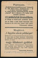 1918 Meghívó A Független Szlovák Politikai Párt Szlovákiának Csehországhoz Való Csatolása Ellen Tiltakozó Gyűlésére (a S - Non Classés