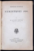 Dr. Apáthy István: Tételes Európai Nemzetközi Jog. Bp.,1878, Franklin, XVI+416 P. Első Kiadás. Későbbi átkötött Aranyozo - Ohne Zuordnung