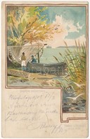 T3 1901 Balatoni Halásztanya. Hameau De Pecheurs De Balaton, Bruchsteiner és Fia Litho (ázott / Wet Damage) - Non Classés