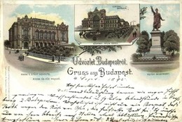 T3 1895 (Vorläufer!) Budapest, Központi (Keleti) Pályaudvar, Petőfi Szobor, Kioszk és Fővárosi Vigadó. Louis Glaser Art  - Non Classés