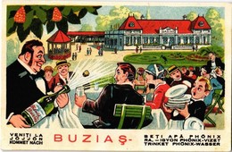 ** T1/T2 ~1930 Buziásfürdő, Baile Buzias; Phönix Víz Reklámlap A Kaszinóval. Humoros Litho Művészlap / Hungarian Mineral - Ohne Zuordnung