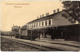 T2/T3 1913 Erzsébetváros, Dumbraveni; Vasútállomás, MÁV 2335. Pályaszámú Gőzmozdonya, Vasutasok. W.L. (?) 1826. / Bahnho - Ohne Zuordnung