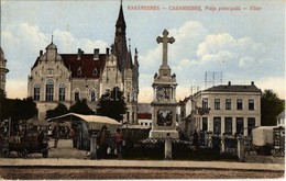 T2/T3 1917 Karánsebes, Caransebes; Fő Tér, Kereszt, Piac, Városház / Piata Principala / Main Square, Cross Monument, Mar - Ohne Zuordnung