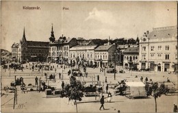 T2 1915 Kolozsvár, Cluj; Piac Tér, Weisz Lázár és Kohn Izsák üzlete. Kiadja A Ludasy Tőzsde / Market Square, Shops - Non Classés