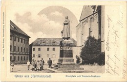 T2/T3 1905 Nagyszeben, Hermannstadt, Sibiu; Tér, Teutsch Püspök Szobra / Huetplatz, Teutsch Denkmal / Square And Statue  - Zonder Classificatie