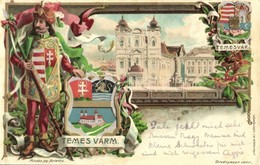 T2/T3 1907 Temesvár, Timisoara; Temes Vármegye Címere; Athenaeum Rt. Kőnyomdája / Art Nouveau, Coat Of Arms, Floral, Lit - Ohne Zuordnung
