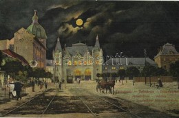 T2 1913 Temesvár, Timisoara; Belváros, Józsefvárosi Indóház Este, Vasútállomás / Iosefin Railway Station At Night - Ohne Zuordnung