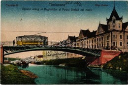 T2 Temesvár, Timisoara; Béga Folyó, Híd, Villamos, Kávéház, MÁV Uszályok / Bega River Bridge, Tram, Café, Barges - Ohne Zuordnung