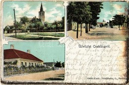 T2/T3 Cseklész, Ceklís, Bernolákovo; Templom, Fő Utca, Iskola (?). Duschinsky Kiadása / Church, Main Street, School (?)  - Ohne Zuordnung