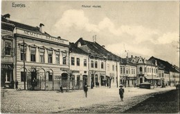 T2 1908 Eperjes, Presov; Fő Utca, Nemzeti Szálloda, Grasgrun Vendéglője, Kassa Bauernebel-féle Sör Raktár, üzletek. Catt - Non Classés