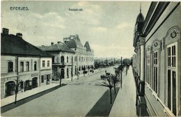 T2/T3 1911 Eperjes, Presov; Kassai út, üzletek. Divald Károly Fia / Street, Shops (EK) - Non Classés