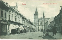 T2 1910 Kassa, Kosice; Deák Ferenc Utca, Dóm, Liszt Nagyraktár, üzletek / Street With Dom And Shops - Non Classés