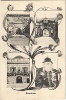 T2/T3 1914 Komárom, Komárnó; Várkapuk, Kőszűz, Várparancsnokság / Castle Gates, Statue, Castle Headquarters. Art Nouveau - Ohne Zuordnung