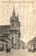 T2/T3 Komárom, Komárnó; Szent András Templom, Utca, Korén József és Leisz Nándor üzlete / Street View With Church And Sh - Non Classés