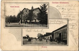 * T2/T3 1906 Köbölkút, Gbelce; Vasútállomás, Fő Utca, Wiesenberg Dávid üzlete és Kiadása / Railway Station, Main Street, - Non Classés