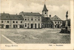 T2 1906 Nagybiccse, Nagy-Bittse, Bytca; Fő Tér, üzletek / Main Square, Shops, Statue - Non Classés