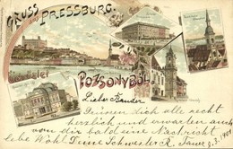 T2/T3 1901 Pozsony, Pressburg, Bratislava; Sétatér, Főtemplom, Városház, Színház / Promenade, Church, Town Hall, Theatre - Non Classés