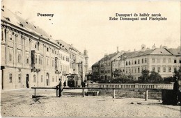 T2 1907 Pozsony, Pressburg, Bratislava; Duna Part és Hal Tér Sarok, Villamos. Gelber Kiadása / Ecke Donauquai Und Fischp - Non Classés