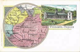 ** T1 Trencsénteplic, Trencianske Teplice; Gyógyterem, Térkép. Wertheim Zsigmond Kiadása / Spa, Map. Art Nouveau, Litho - Ohne Zuordnung
