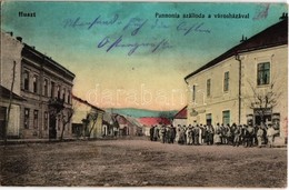 T2 1915 Huszt, Chust, Khust; Pannónia Szálloda és étterem, Városháza, Albert Fodrász és Borbély, üzlet / Hotel And Resta - Ohne Zuordnung