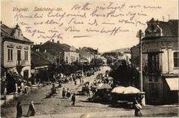 T2/T3 1914 Ungvár, Uzshorod, Uzhorod; Széchenyi Tér, üzletek, Piaci árusok. Kiadja Singer Laura / Square, Shops, Market  - Ohne Zuordnung