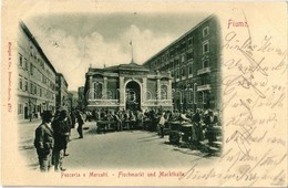 T2/T3 1899 (Vorläufer!) Fiume, Pesceria E Mercatti / Fischmarkt Und Markthalle / Halpiac és Vásárcsarnok, árusok / Fish  - Non Classés