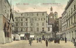 T2 1908 Split, Spalato; Gospodski Trg / Porta Ferrea / Square, Shops Of G. Boban, Morpurgo, R. Seveglievich, Clock Tower - Non Classés